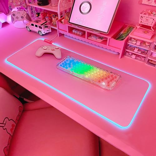 Gaming Pad: JMIYAV Pink RGB Gaming Mouse Pad 31.5x12 Inch – Front View