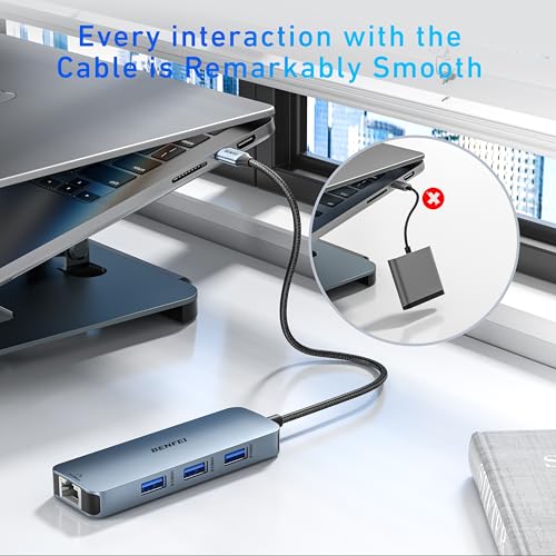 BENFEI USB C Hub 6-in-1: Premium Aluminum Case with HDMI 4K – Close-up Detail