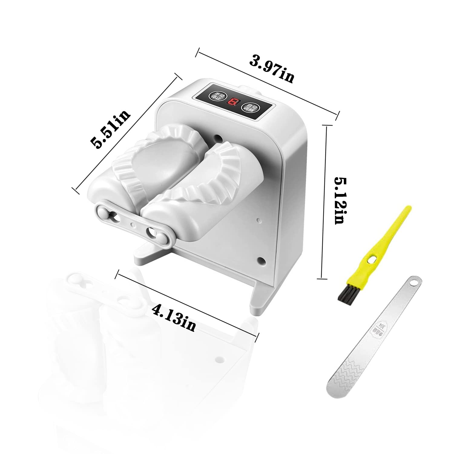 Automatic Electric Dumpling Press Maker Machine - Adjustable and Easy to Operate, With Spoon and Brush - For Home Kitchen Pastry Making (White)