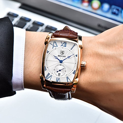 BENYAR Waterproof Watch: BENYAR Classic Rectangle Case – Close-up Detail