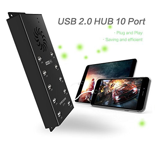 Hub Port: Sipolar 10-Port Powered USB Data Hub – Side View