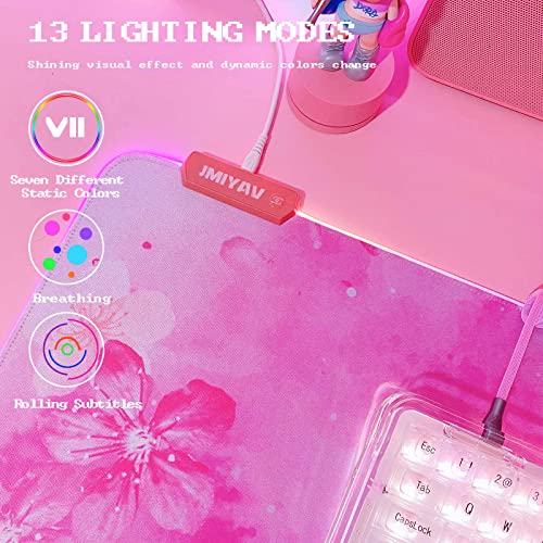 Pad Mouse: RGB Cherry Blossom Gaming Mouse Pad Pink 31.5x12 – Close-up Detail