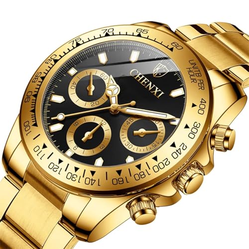 Gold Mastop Watch: MASTOP Men Rotatable Bezel Gold Dial – Side View