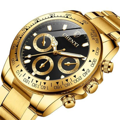 Gold Mastop Watch: MASTOP Men Rotatable Bezel Gold Dial – Side View