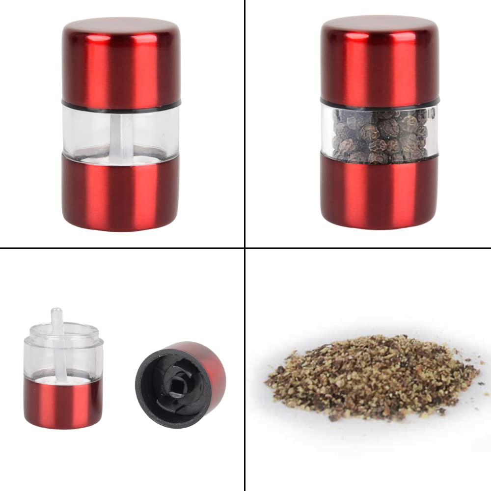 T-mark Premium Sea Salt and Pepper Grinder Set - Spice Mill with Brushed Stainless Steel, Small Portable Ceramic Salt & Pepper Shakers (2-Pack) (Red)