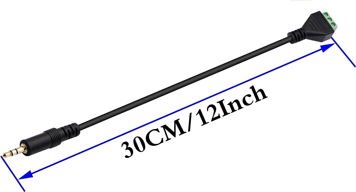 zdyCGTime 3.5mm Screw Terminal Block Cable 3.5mm (1/8inch) Stereo Audio Male to 3 Pin/Way Female Bolt Screw AV Headphone Type Adapter Cable（30CM/2Packs)(3Pole/M)