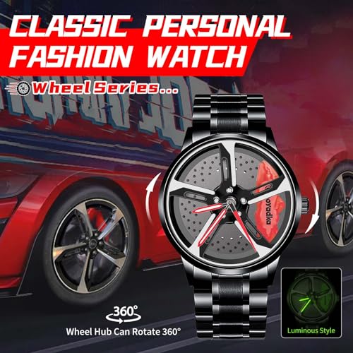 Car Watch: BOYADKA Men's Spinning Car Wheel Watch with – Side View