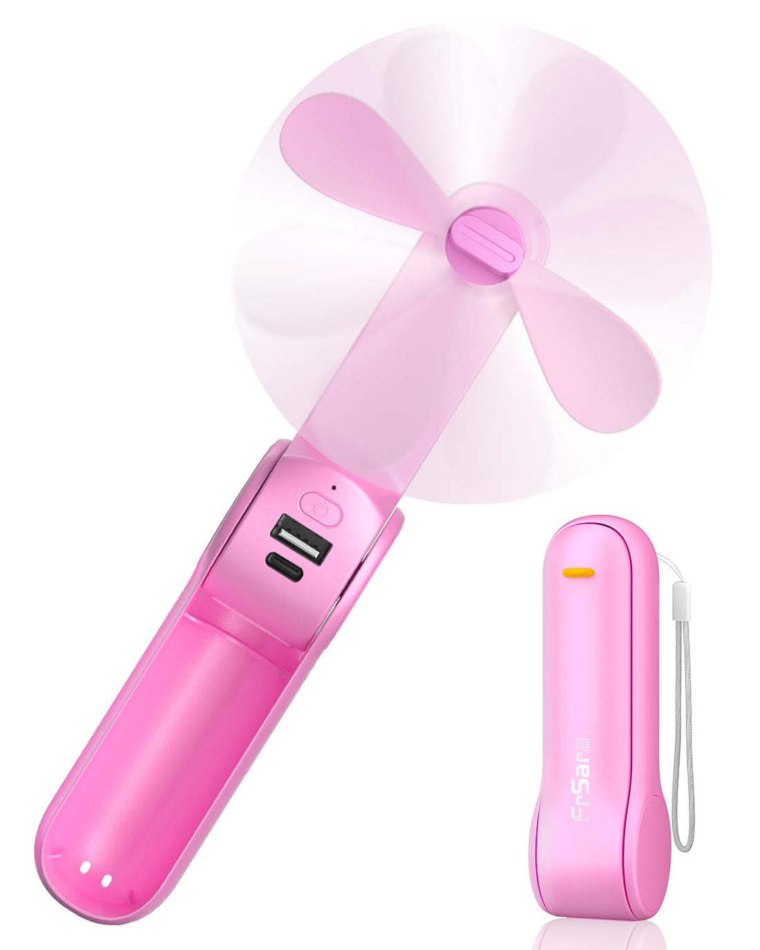 FrSara Portable Handheld Fan Rechargeable, USB Rechargeable Small Pocket Fan, 2000mAh Battery With Power Bank, Upgraded Long Battery Life, Three-Speed, Suitable for Women Outdoors and Travel