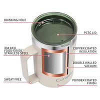 Congela 18oz Stainless steel insulated coffee mug with handle, tea cup with Tritan lid and Cement color perfect for winter outdoor camping or fishing (Cement, 18oz)