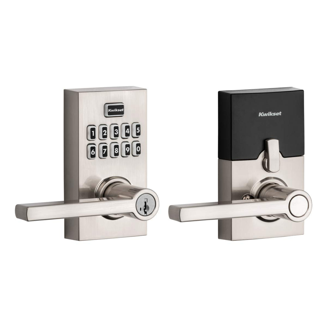 Kwikset 99170-003 SmartCode 917 Keypad Keyless Entry Contemporary Residential Electronic Lever Lock Deadbolt Alternative with Halifax Door Handle and SmartKey Security, Satin Nickel