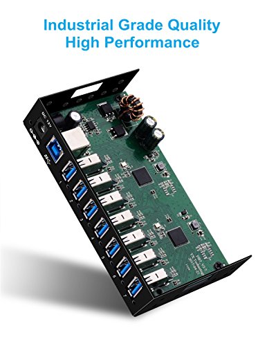 GEKRY USB 3.0 Hub: 7-Port Powered USB Data Hub with 36W AC – Side View