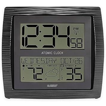 Curved Atomic Wall Clock with In/Outdoor Temperature in Black