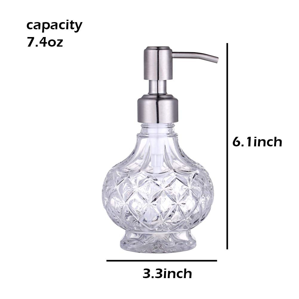 YunNasi Liquid Soap Dispenser Glass Soap Dispenser Made of Glass and Stainless Steel Nozzle for Dish Detergent, Shampoo Lotion, Bathroom Countertop, Kitchen, Laundry Room (Style 1)