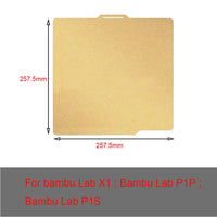 HysiPrui 3D Printer Double Sided Texured Surface PEI Sheet Build Plate - Flexible Removable Heated Bed Mat with Location Hole for Bambu Lab X1, Bambu Lab P1P, Bambu Lab P1S 257.5x257.5mm (Gold)