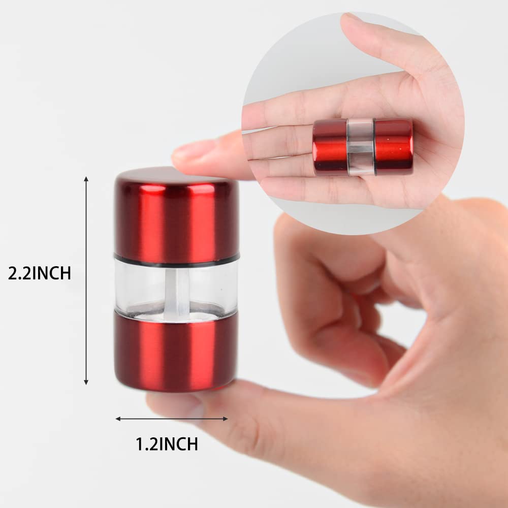 T-mark Premium Sea Salt and Pepper Grinder Set - Spice Mill with Brushed Stainless Steel, Small Portable Ceramic Salt & Pepper Shakers (2-Pack) (Red)
