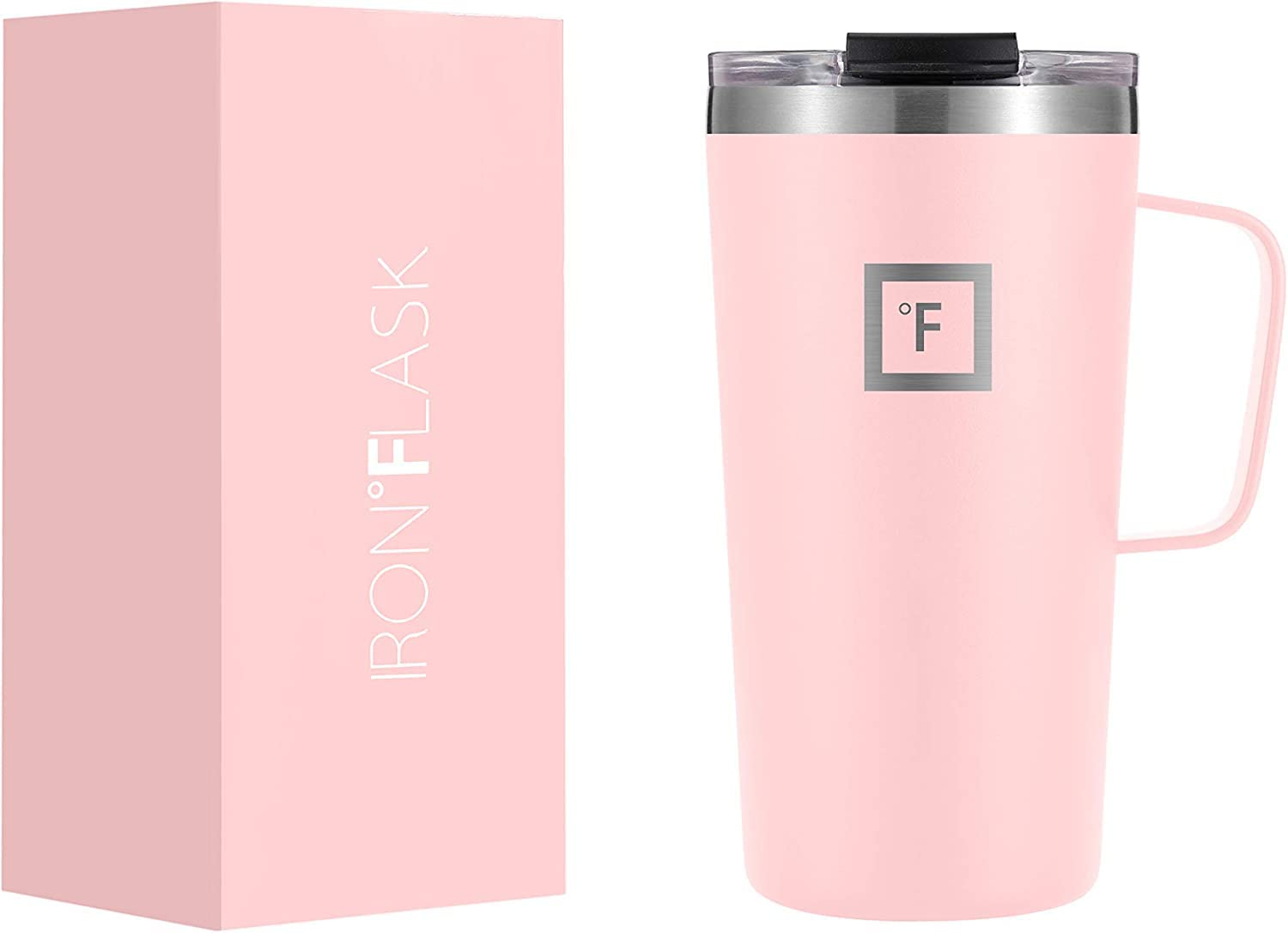 IRON °FLASK Grip Coffee Mug - 16 Oz, Leak Proof, Vacuum Insulated Stainless Steel Bottle, Modern Double Walled, Simple Thermo Travel, Hot Cold, Hydro Water Metal Canteen CM_16Rose
