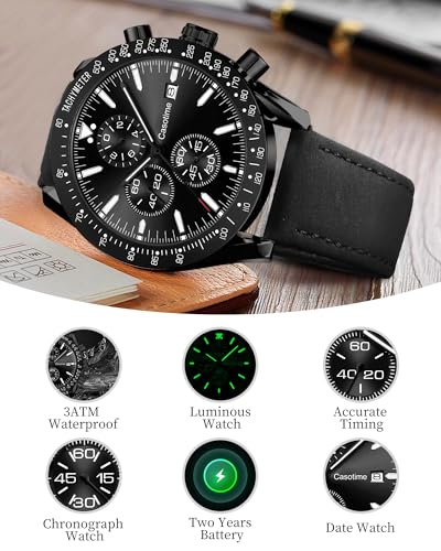 Men Leather Watch: Casotime Chronograph 30M Waterproof Big – In Use