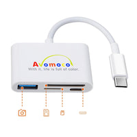 Avomoco USB C SD Card Reader with USB 3.0 Port & Charging Port,4-in-1 USB Type-C Micro SD Memory Card Reader OTG Adapter/Compatible with iPhone 15 Pro Max, iPad Pro, (4-in-1, White)