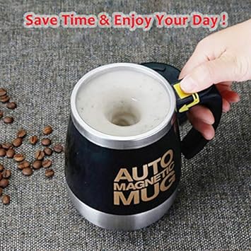 CuteInnovation Rechargeable Self Stirring Mug - Magnetic Electric Auto Mixing Stainless Steel Cup for Office/Kitchen/Travel/Home Coffee/Tea/Hot Chocolate/Milk-400 ml/13.5 oz (Blue)