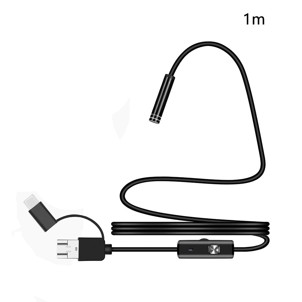 3 in 1 Endoscope Inspection Camera Borescope HD Camera Waterproof Snake Pipe Drain with 6 Adjustable Led Light Snake Cable USB Adapter for Android Phone Tablet Device(Size:1 M)