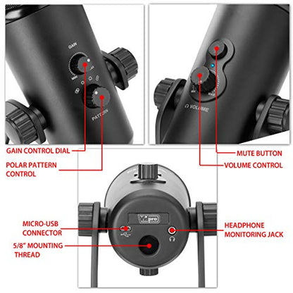 Vidpro XM-USB Studio Recording USB Stereo Microphone for – Side View