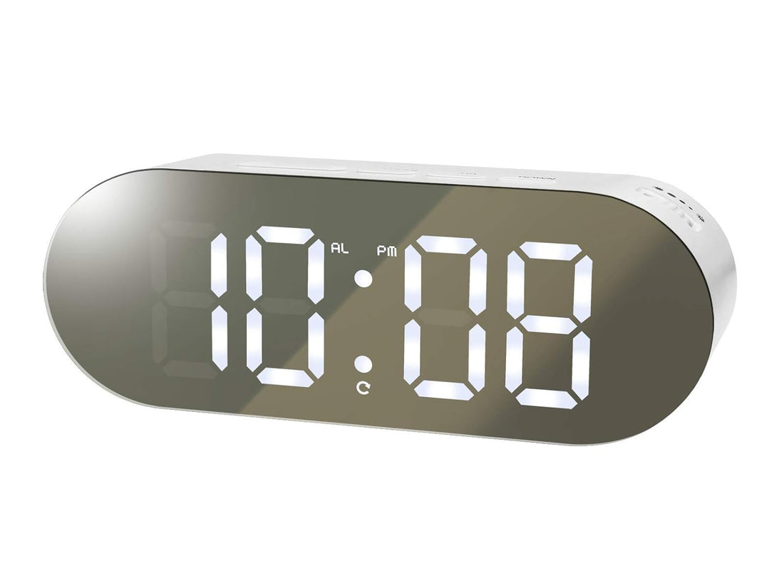 Seitoki LED-112 Mira Table Clock, White, 3.3 x 7.5 x 2.4 inches (8.5 x 19 x 6 cm), Large Screen LCD, Alarm Clock, 2 Color LED Display, Multi-functional, White