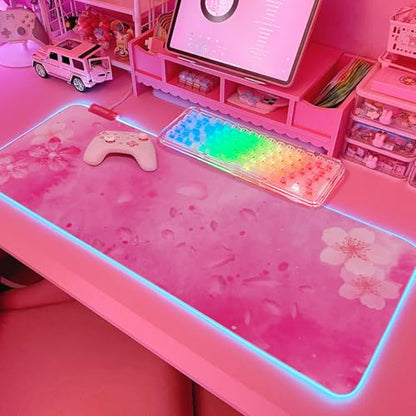 Pad Mouse: RGB Cherry Blossom Gaming Mouse Pad Pink 31.5x12 – Front View