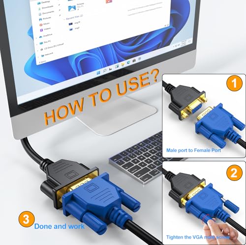 VGA Cable: 2-Pack 6ft VGA Extension Cord Male to Female – In Use
