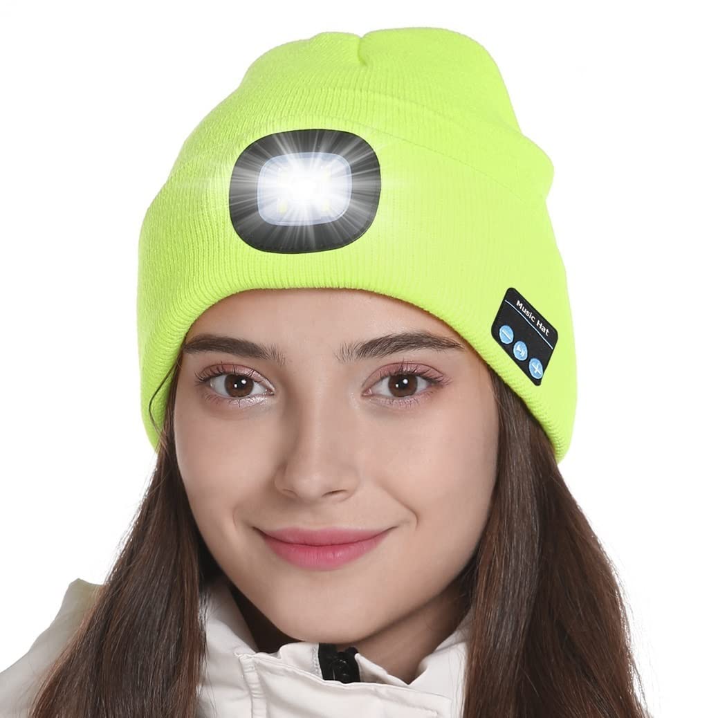 Bluetooth Beanie Hat with Light, Unisex LED Cap with Headphones Built-in Stereo Speakers & Mic, Tech Gift for Men Women Dad