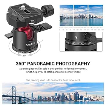 SmallRig Mini Ball Head, Tripod Head Camera 360° Panoramic with 1/4" Screw 3/8" Thread Mount and Arca-Type QR Plate Metal Ball Joint for Monopod, DSLR, Phone, Gopro, Max Load 4.4lbs/2kg - BUT2665