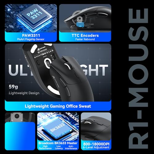 Mouse Gaming: R1 Wireless Gaming Mouse 59g Lightweight – Close-up Detail