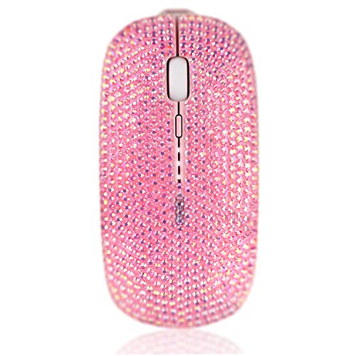 Pink Colorful Bling Luxury Crystal Rhinestone 2.4G Wireless – Front View