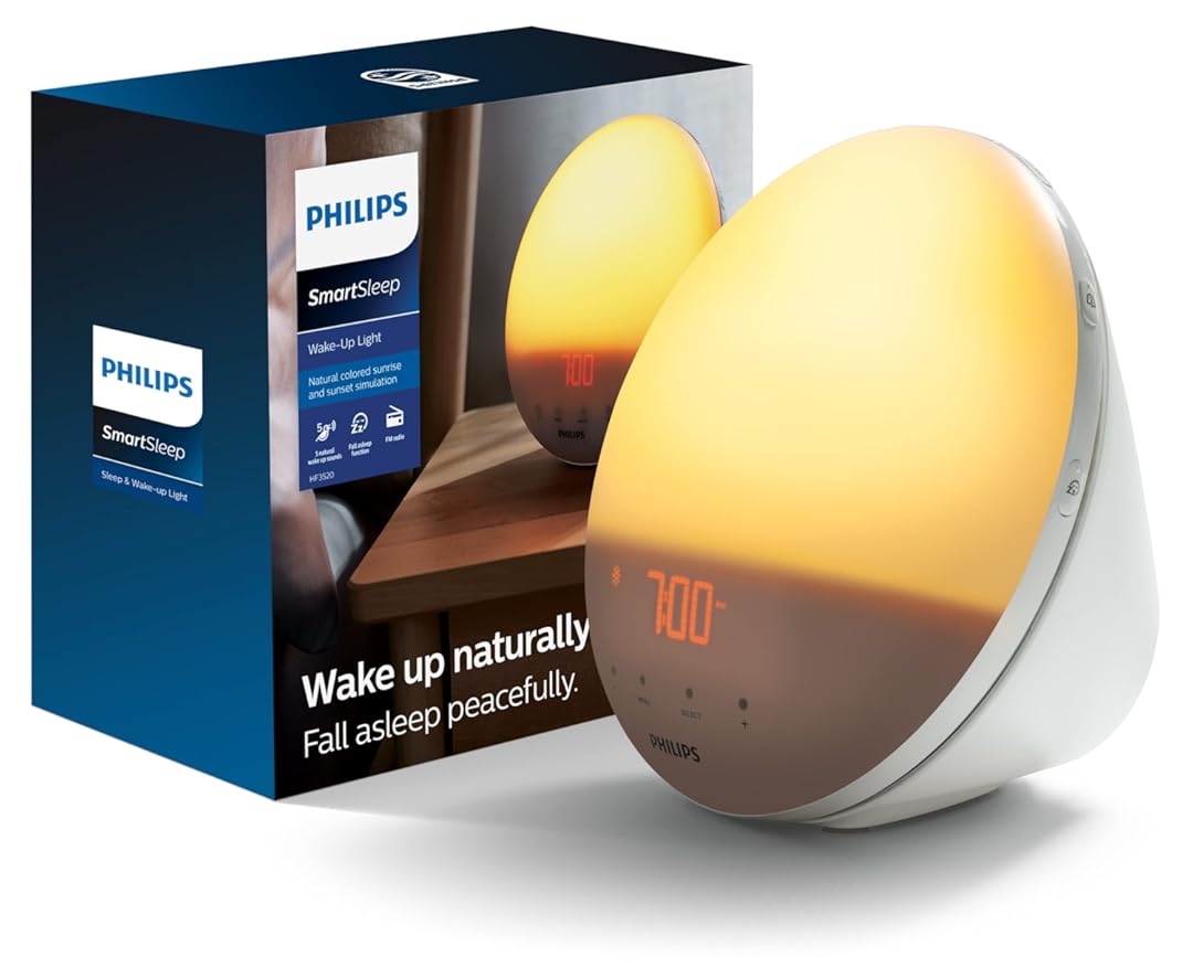 PHILIPS Plastic Hf3520 Wake-Up Light with Alarm Clock with Colored Sunrise Simulation and Sunset Fading Night Light (White)