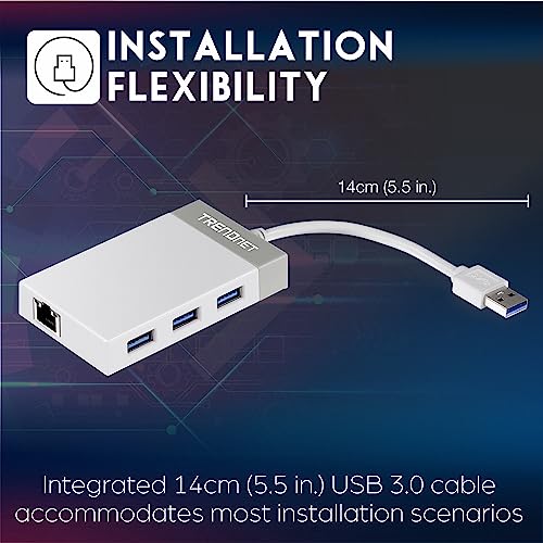 Port Ethernet: TRENDnet 3-Port USB 3.0 Hub TU3-ETGH3 – Side View