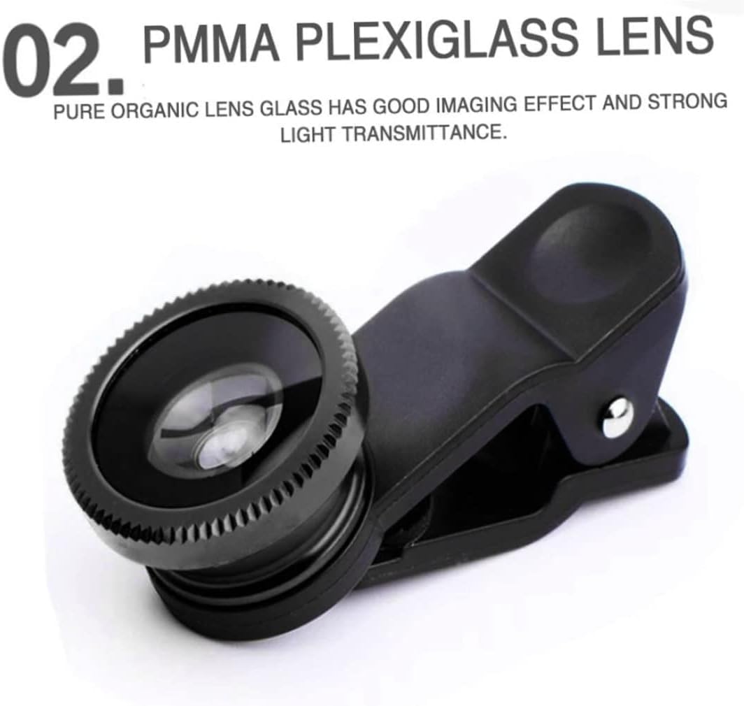 1Pc Black Fisheye Lens iPhone 3 in 1 Wide Angle Fish Eye Macro Lenses Clip-on Universal Lens Phone Lens Kit for Photo and Video Accessories with Most Smartphones for Video, Live Show, Vlog