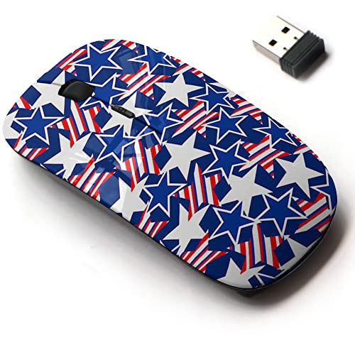 Wireless Mouse: 2.4G Cute Pattern Design USA Stars Stripes – Front View