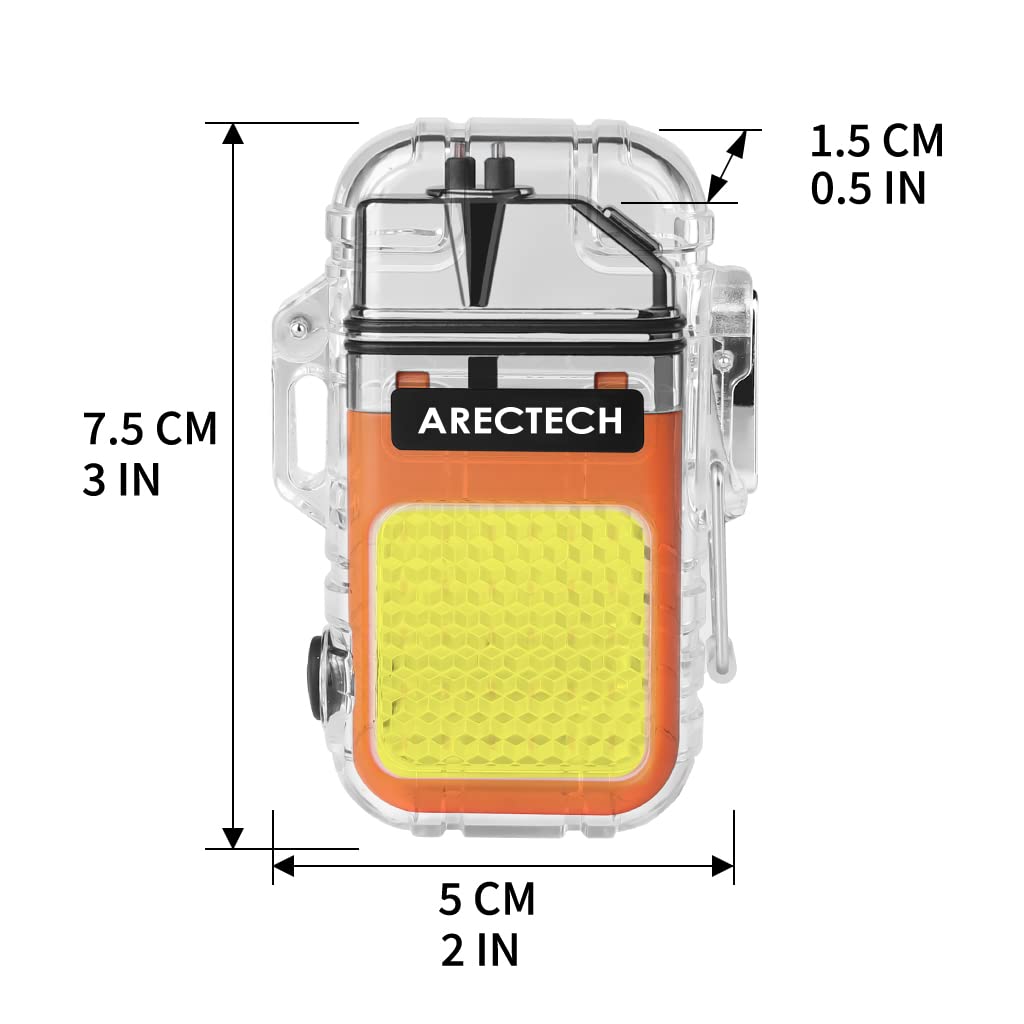 ARECTECH Rechargeable Lighter Electric Arc Dual Lighter 3 Modes of Flashlight Windproof Plasma Lighters Waterproof with Survival Emergency Whistle and Lanyard for Outdoor Candle Camping (Orange)