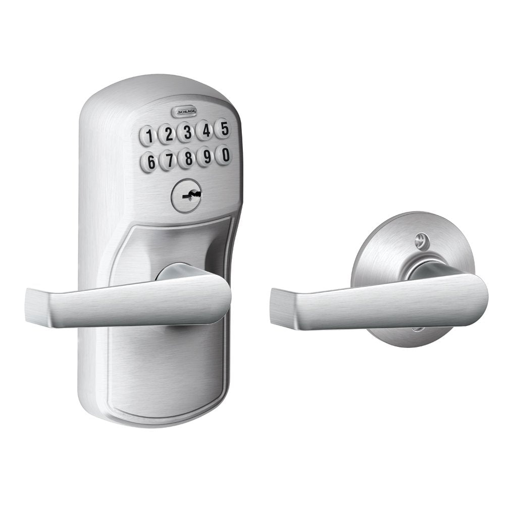 Schlage FE575 PLY 626 ELA Plymouth Keypad Entry with Auto-Lock and Elan Levers, Brushed Chrome