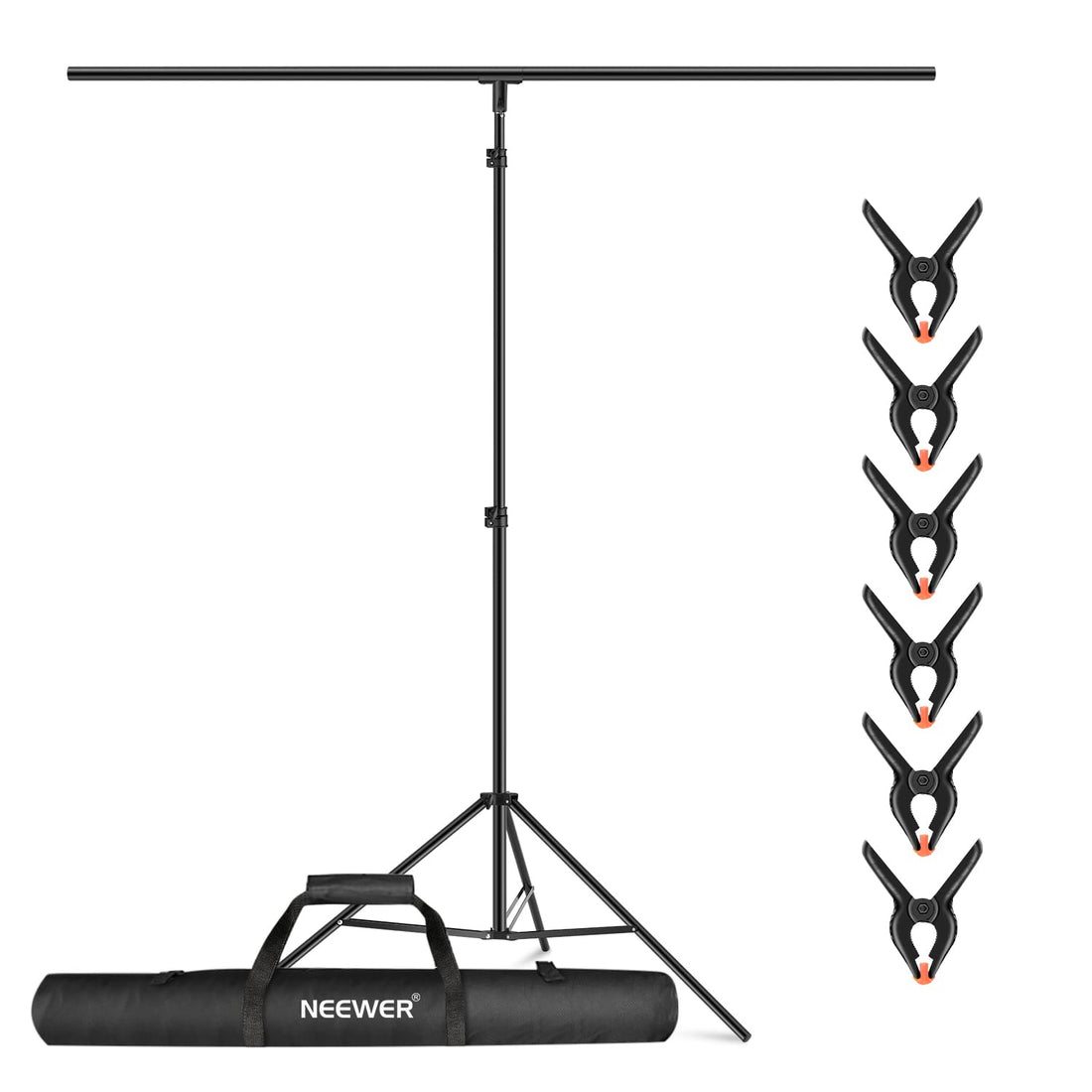 NEEWER T-Shaped Background Backdrop Support Stand Kit, 8.5ft/2.6m Tall Adjustable Tripod Stand and 5ft/1.5m Wide Crossbars with 6 Spring Clamps and 1 Carrying Bag for Studio Photo Video Photography