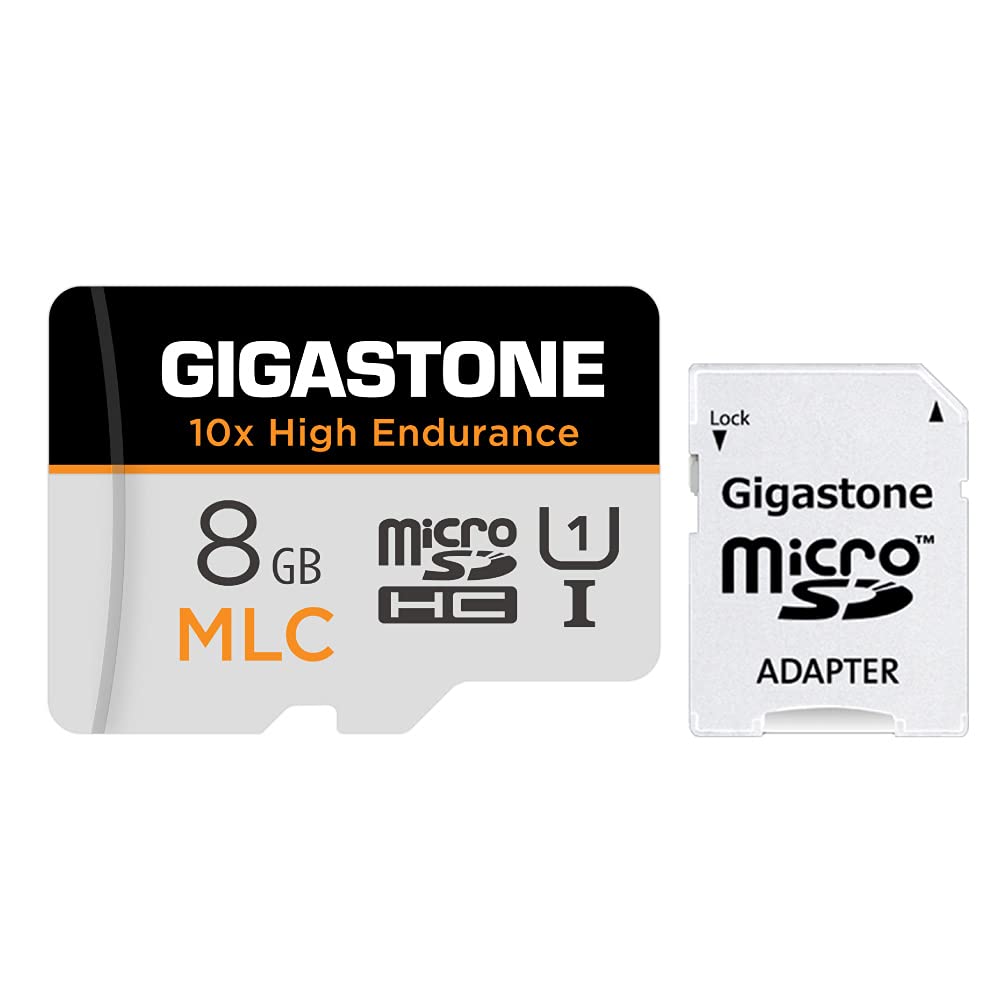 [10x High Endurance] Gigastone Industrial 8GB MLC Micro SD Card, Full HD Video Recording, Security Cam, Dash Cam, Surveillance Compatible 85MB/s, U1 C10, with Adapter