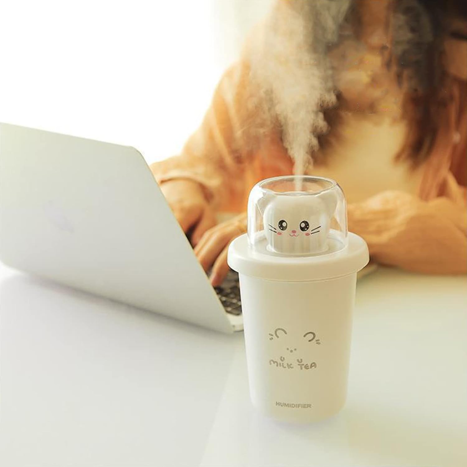 NMFIN Cute Air Humidifiers for Desktop,Mini Personal Aircare Humidifier with Light,USB Essential Oils Diffuser for Bedroom Desk Nursery Nightstand Humificador