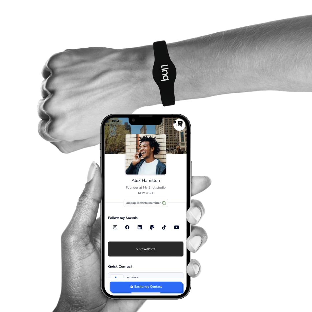 Linq Bracelet v3 - Smart NFC and QR Technology Band for Networking, Custom Links, Videos, and More (Black)