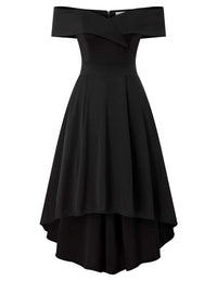 Skater Dress for Women Short Sleeve Off Shoulder Formal Homecoming Vintage A Line Dresses with Pockets Black L