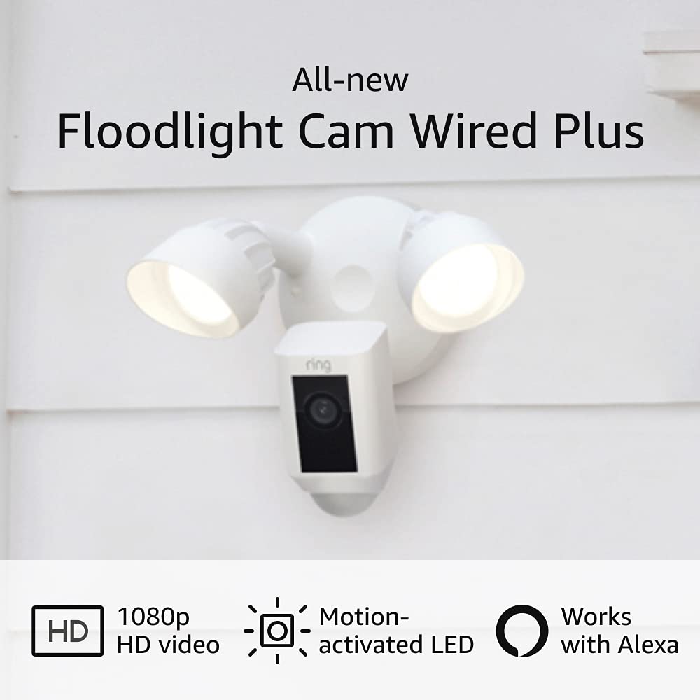 Ring Floodlight Cam Wired Plus with Motion-Activated 1080p HD Video, White (2021 Release)