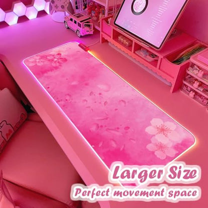 Pad Mouse: RGB Cherry Blossom Gaming Mouse Pad Pink 31.5x12 – Side View