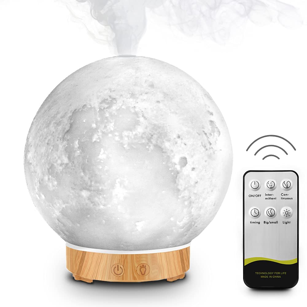 MEIDI Essential Oil Diffuser - Aromatherapy Diffuser with Remote Control, LED Desk Moon Lamp with Cool Mist Humidifier Function, Adjustable Brightness and Mist Mode