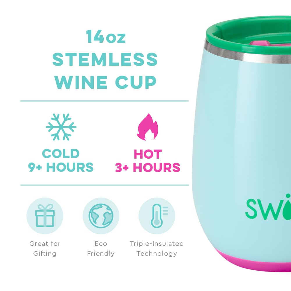Swig 14oz Wine Tumbler | Insulated Wine Tumbler with Lid, Dishwasher Safe, Stainless Steel Wine Tumblers for Women, Insulated Wine Cups, Outdoor Wine Glasses, Travel Wine Glass (Prep Rally)