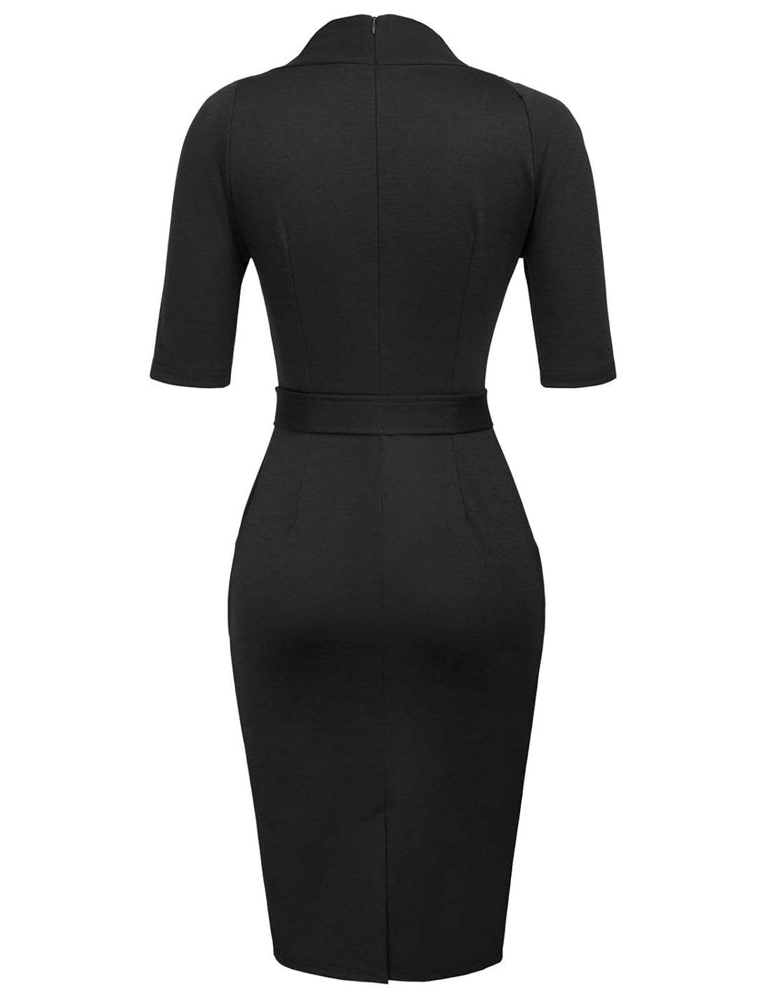 GRACE KARIN Women's Short Sleeve Bodycon Dress Belted Business Cocktail Funeral Pencil Dress with Procket