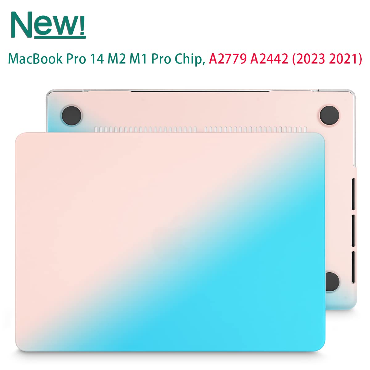 May Chen New 2021 MacBook Pro 14 Inch Case M1 Pro Max A2442, Hard Shell Case with Gradient Keyboard Cover & Screen Protector & Dust Plug for Apple Mac Pro 14 with Touch ID, Gradient Blue