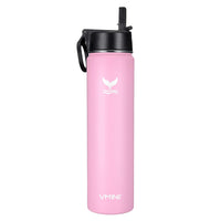 Vmini Water Bottle with Straw, Wide Rotating Handle Straw Lid, Wide Mouth Vacuum Insulated Stainless Steel Water Bottle, Pick, 24 oz